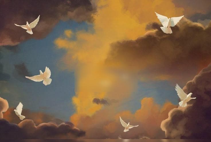 Heavenly Sky and Doves Background